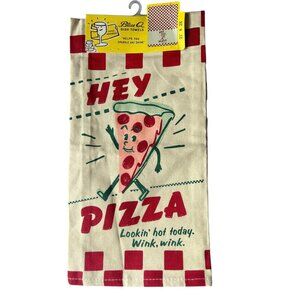 Hey Pizza Cotton Dish Towel By Blue Q 21" X 28" Red & Cream Checkered Design NWT